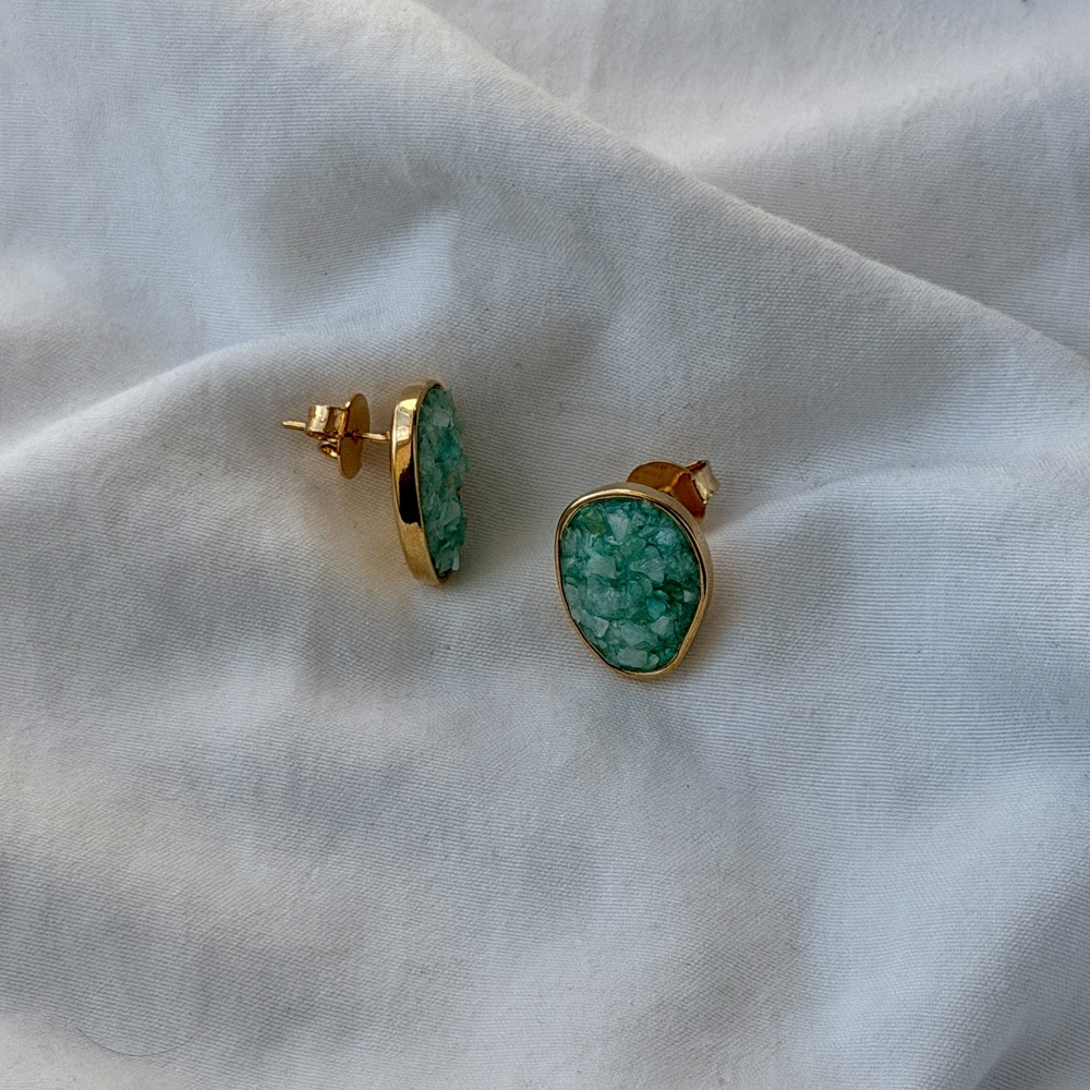 Circle of Fragments Earrings - 18k Gold Plated - Amazonite - Picture 4 of 4